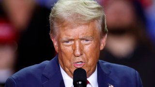 Former US President and Republican presidential candidate Donald Trump speaks during a campaign rally at Van Andel Arena in Grand Rapids, Michigan on November 5, 2024. 