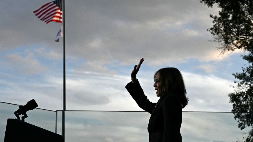 U.S. Vice President Democratic presidential candidate Kamala Harris waves at supporters as she walks off stage after speaking at Howard University in Washington, DC, on November 6, 2024. 