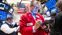 Traders work on the New York Stock Exchange floor on November 12, 2024 in New York City.