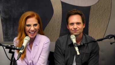 ‘Suits' co-stars Patrick J. Adams and Sarah Rafferty on their new podcast