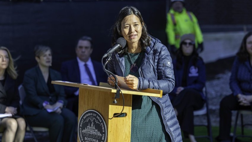 Boston Mayor Michelle Wu speaks at an event in Charlestown on Tuesday related to the city’s new accelerator fund.