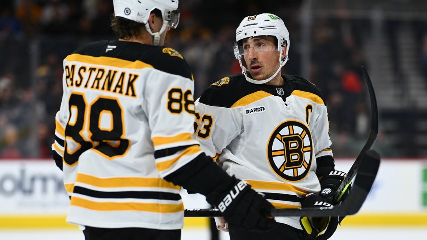 Bruins teammates David Pastrnak and Brad Marchand