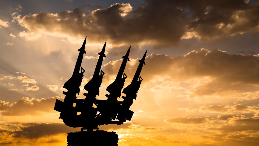 Missile system on the background of the sunset