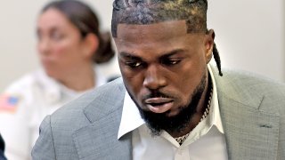 Quincy, MA – October 7:  New England Patriots safety Jabrill Peppers leaves his arraignment at Quincy District Court after being arrested Saturday morning in Braintree, charged with assault and battery, assault and battery with a dangerous weapon, strangulation, and possession of a class B substance.  (Photo by Matt Stone/MediaNews Group/Boston Herald via Getty Images)