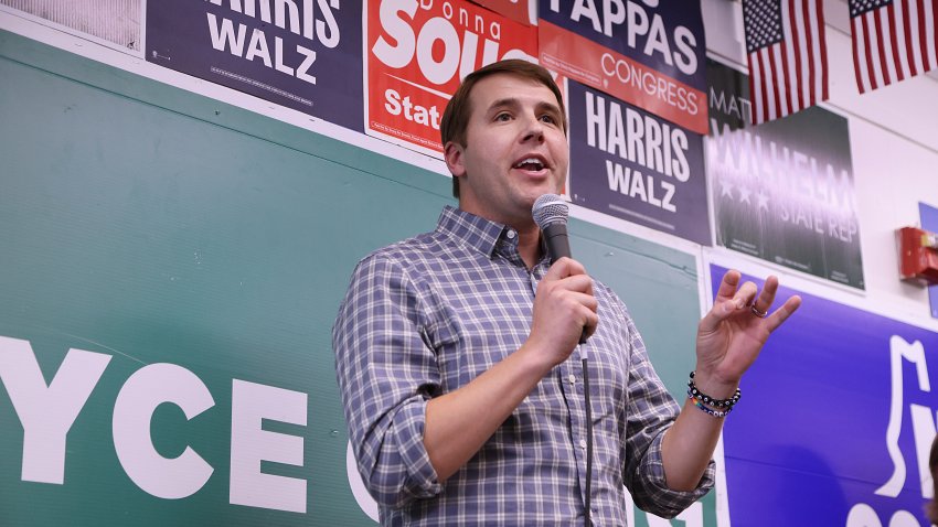 Manchester, NH – November 4: U.S. Congressman Chris Pappas at a campaign event at the Manchester field office of the New Hampshire Democratic coordinated campaign. (Photo by Suzanne Kreiter/The Boston Globe via Getty Images)