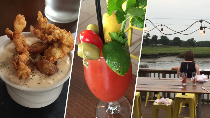 A cup of clam chowder, a bloody Mary and the view of the Essex River at CK Pearl.