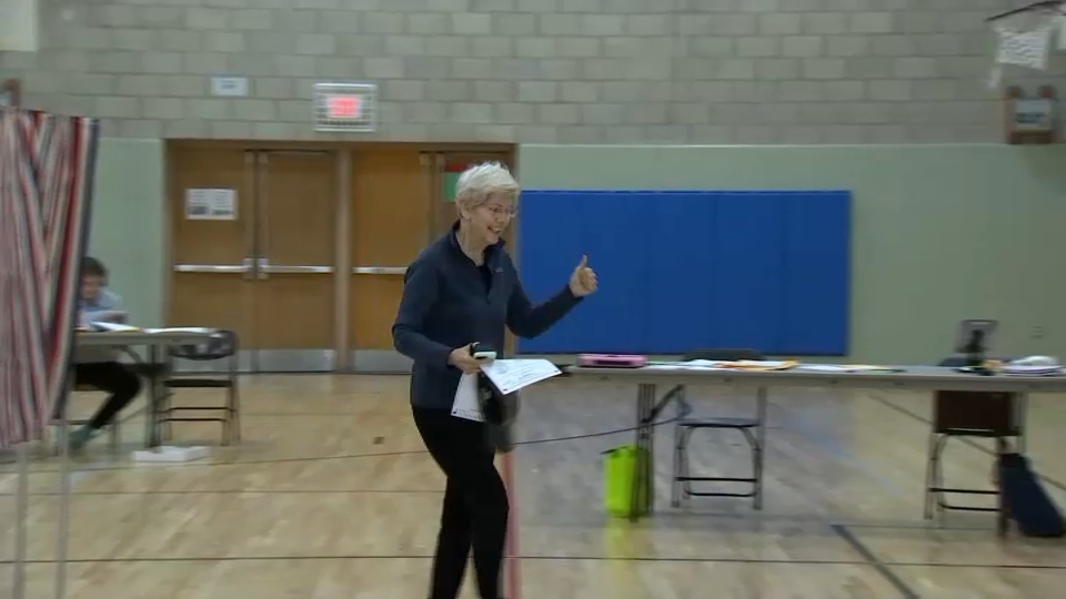 Sen. Elizabeth Warren votes on Tuesday in Cambridge, Massachusetts.