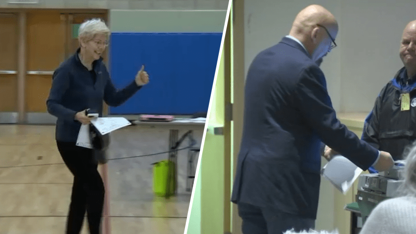 Elizabeth Warren and John Deaton vote at their respective polling places on Election Day.