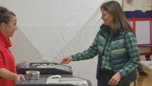 Republican gubernatorial candidate Kelly Ayotte votes in Nashua, New Hampshire, Tuesday morning.