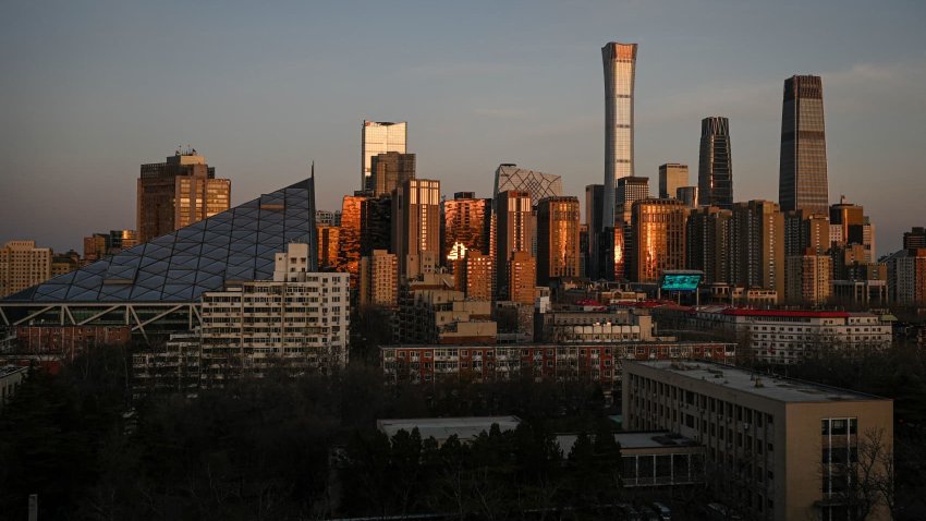 A general view shows the skyline over the central business district in Beijing on Feb. 28, 2023.