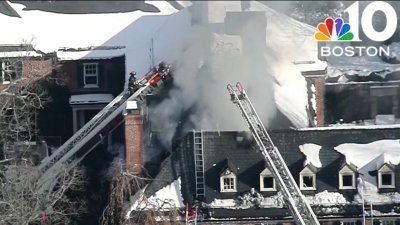 AERIAL VIDEO: Firefighters battle large blaze in $13 million Brookline home