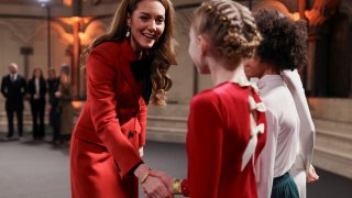 Britain’s Catherine, Princess of Wales, greets children who are performing at the “Together At Christmas” carol service at Westminster Abbey in London, Britain, Dec. 6, 2024.