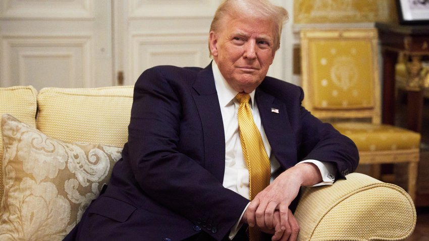 PARIS, FRANCE – DECEMBER 7:  President-Elect Donald Trump reacts during his meeting with Prince William, Prince of Wales at the Embassy of the United Kingdom’s Residence on December 7, 2024 in Paris, France. Donald Trump was among the wave of foreign dignitaries descending on Paris this weekend to attend a reopening ceremony at Notre-Dame Cathedral, more than five years after it was damaged in a major fire. (Photo by Oleg Nikishin/Getty Images)