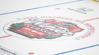 CHICAGO, ILLINOIS – DECEMBER 27: The NHL Discover Winter Classic logo after being installed during the rink build-out for the Discover NHL Winter Classic between the Chicago Blackhawks and St. Louis Blues at Wrigley Field on December 27, 2024 in Chicago, Illinois.  (Photo by Chase Agnello-Dean/NHLI via Getty Images)