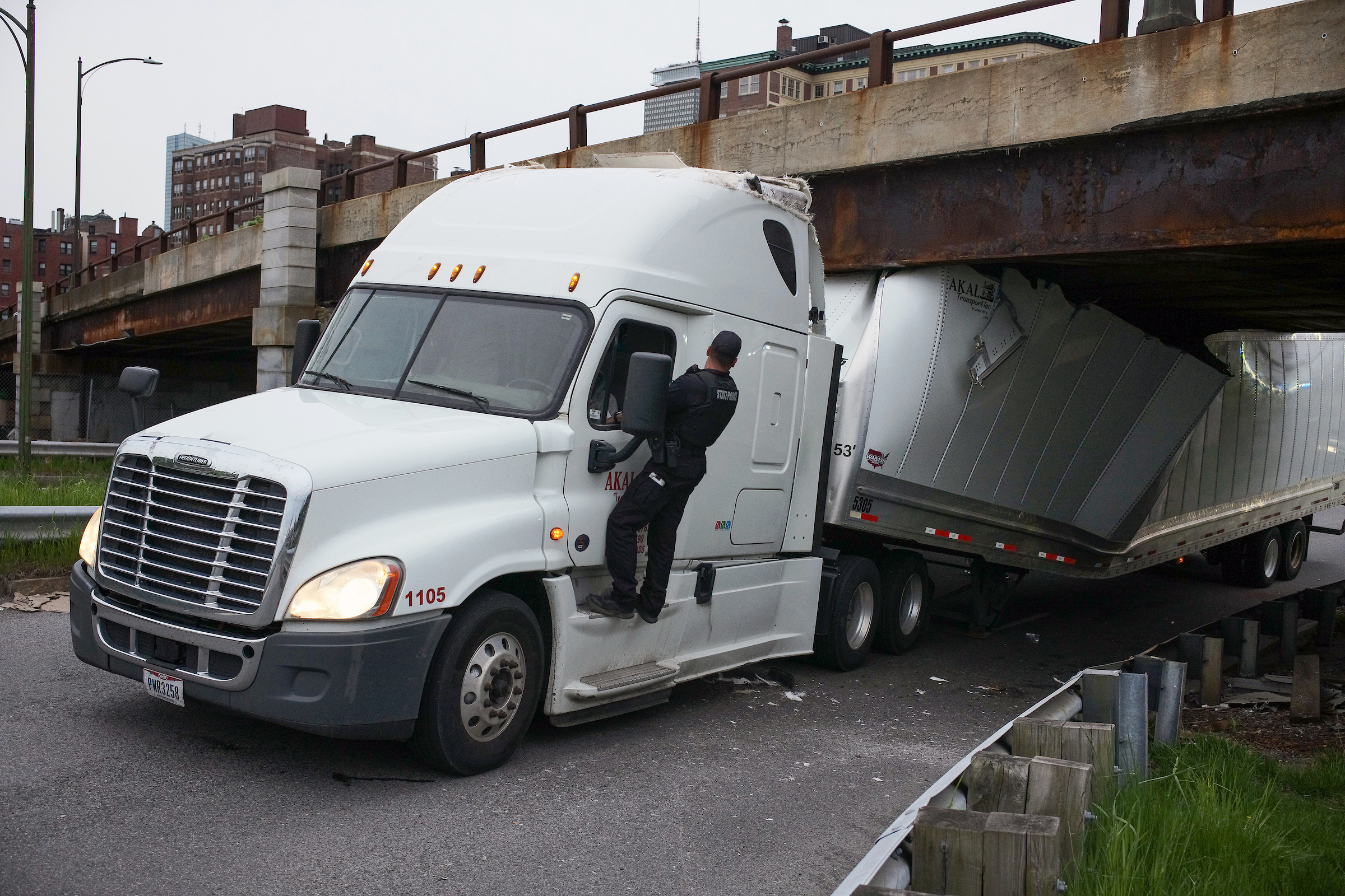 May 10, 2024: A uniquely Boston double-“Storrowing” — after an 18-wheeler struck the Bowker Bridge early in the morning, hours later a Trillium Brewing truck struck a Storrow Drive bridge near Mass. General Hospital.