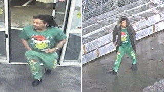 Surveillance images show a man, identified as Elvis Andrade, suspected in vehicle break-ins and credit and debit card theft in Stoughton, Massachusetts.