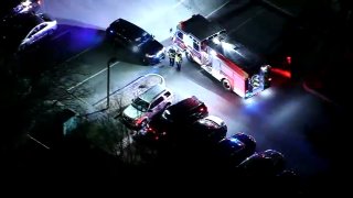 First responders at the scene of a shooting in Holbrook, Massachusetts, on Friday, Dec. 6, 2024.