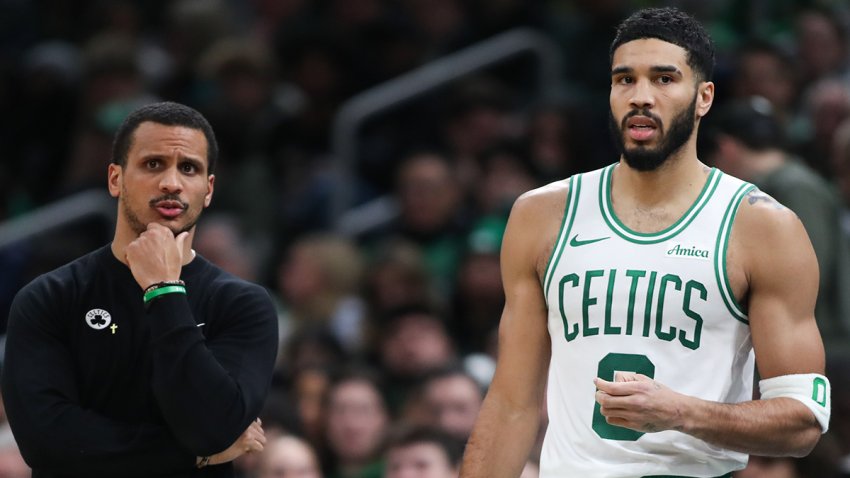 Celtics head coach Joe Mazzulla and forward Jayson Tatum