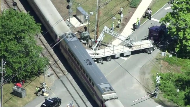 mbta commuter rail train hits tractor trailer in littleton